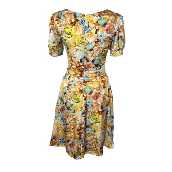 Vintage Retro Flower Pattern Women’s Fit Flare Dress Short Size XS  24” Waist - Picture 2 of 8
